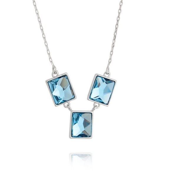 COLLAR WATERS THAT ENCHANT AQUAMARINE + WHITE RHODIUM PLATED - Picture 1 of 6